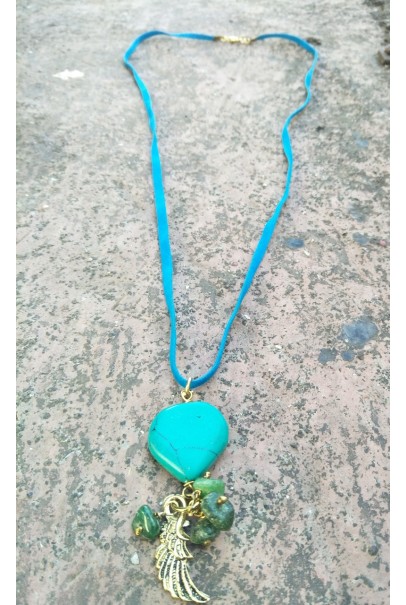 Alphabey's Wing Pendent, Green Agate, Turquoise Resin  & Gold Plated Brass Pendent Necklace For Women